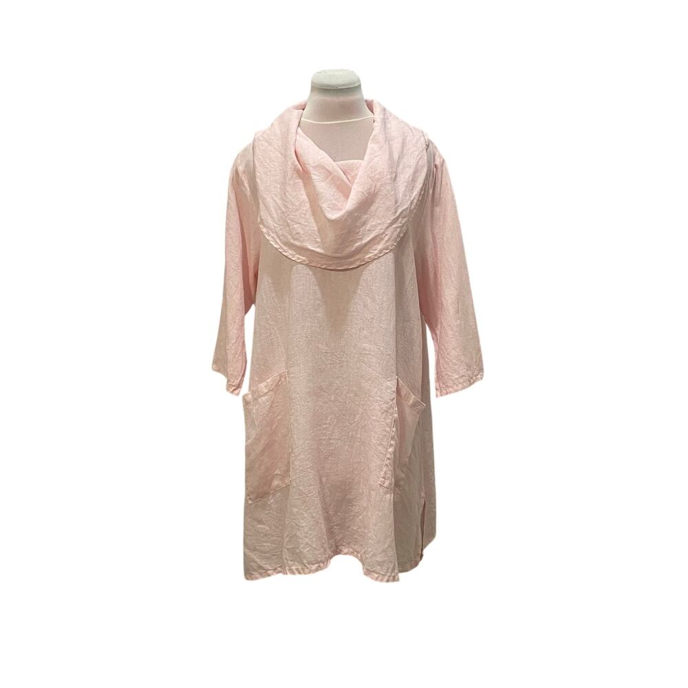VINTAGE MATCH POINT Pink 100% Linen Cowl Neck Top M Artsy Lagenlook Minimalist